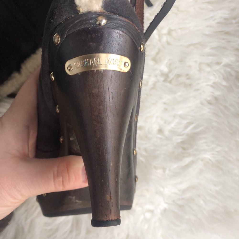 Michael Kors Shearling Fur Leather Studded Platform Clog Boots - Picture 4 of 9